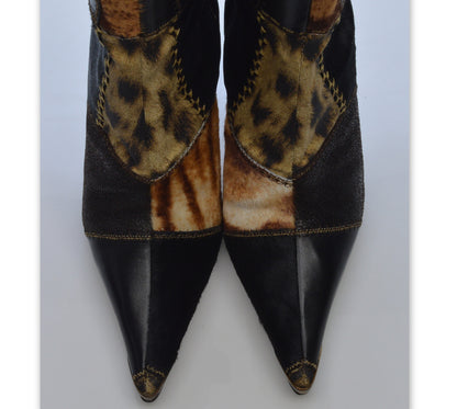 Roberto Cavalli Signature Pony Hair Calfskin Jaguar Print Boots 36 with Box