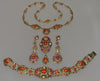Antique Austro-Hungarian Red Coral Necklace Earrings Bracelet Set Seed Pearl Silver C.1890