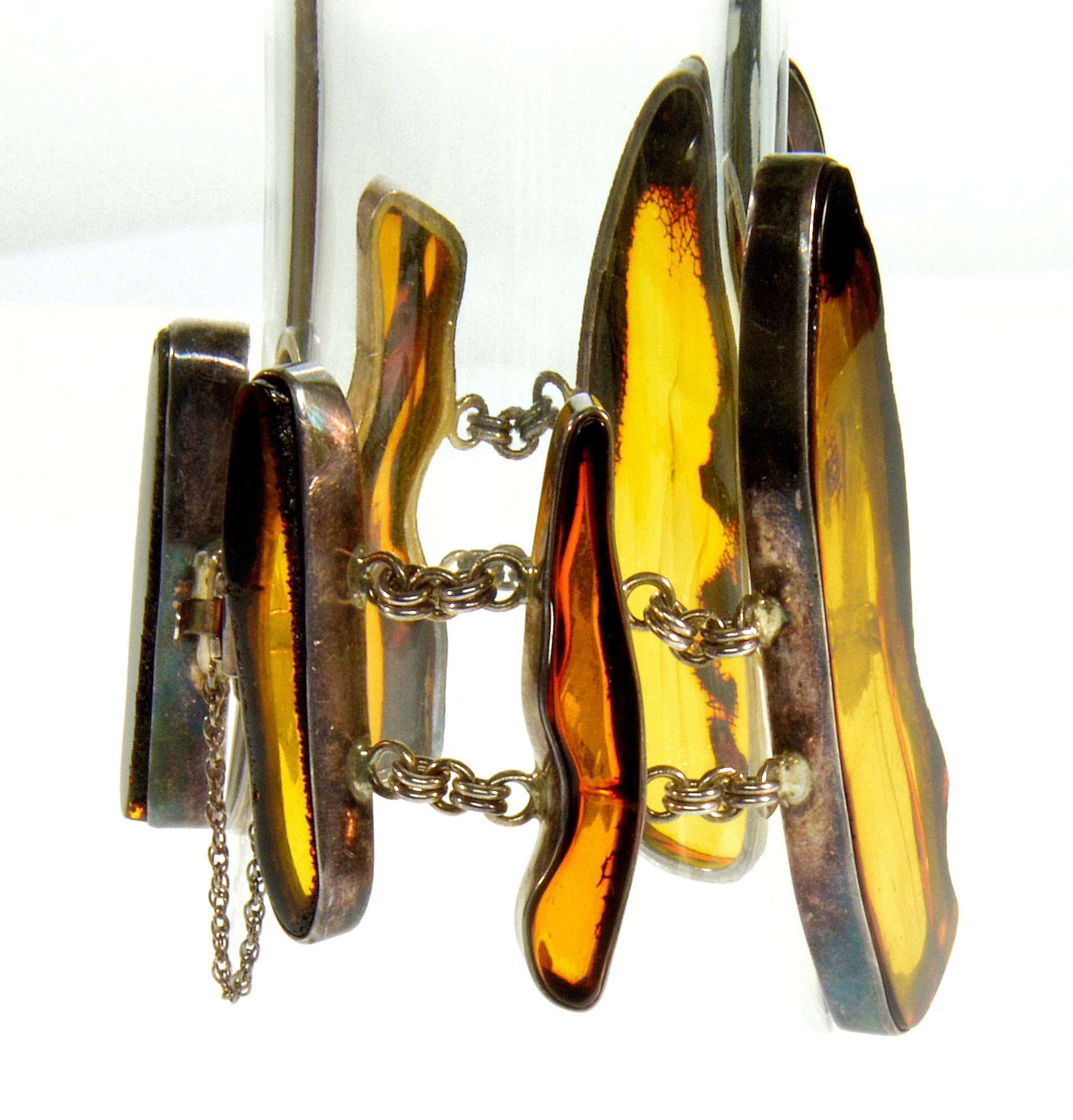 Vintage Designer’s Modernist Chunky Amber Sterling Bracelet