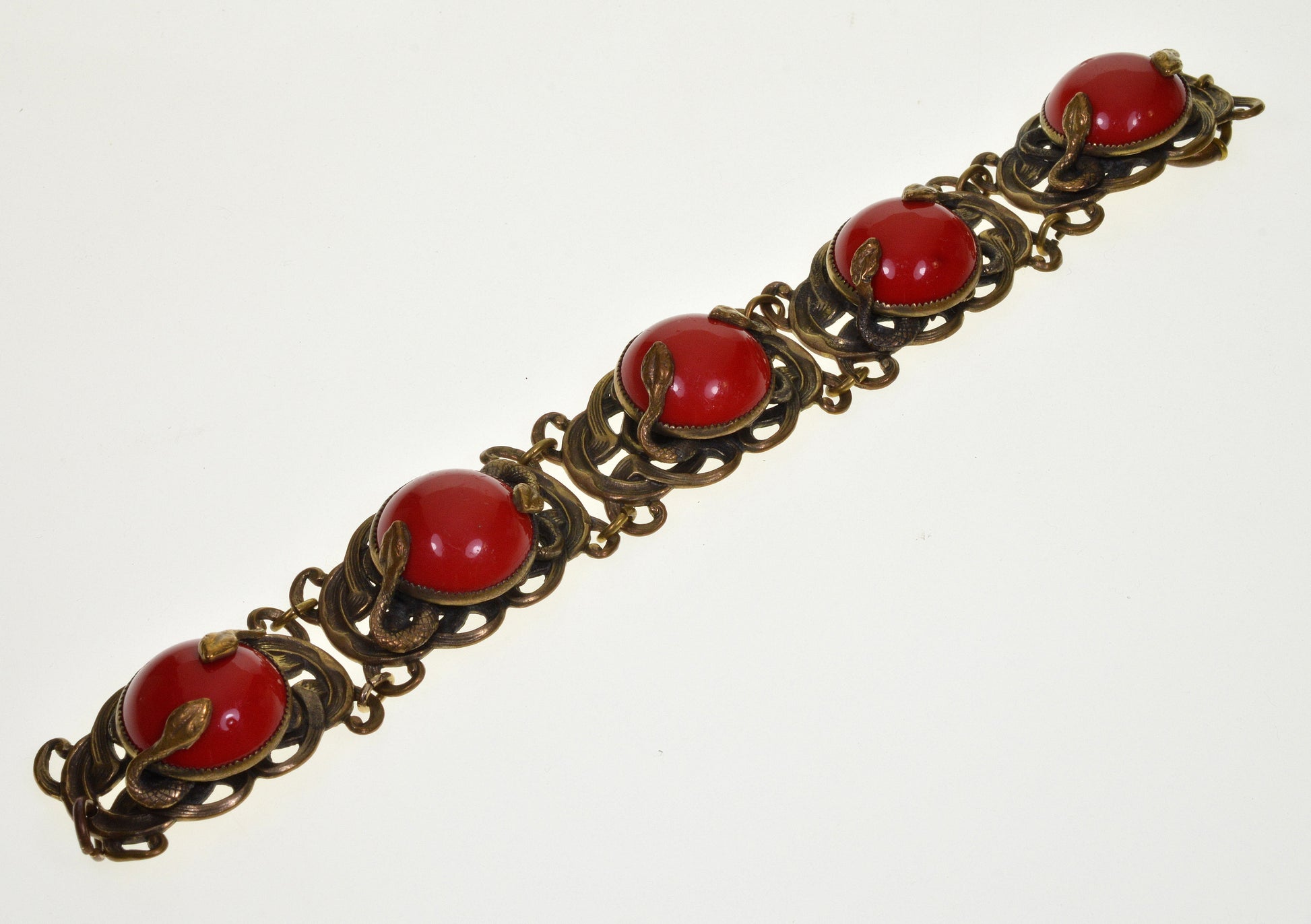 Antique Neiger Snake Lipstick Red Czech Glass Bracelet C.1920