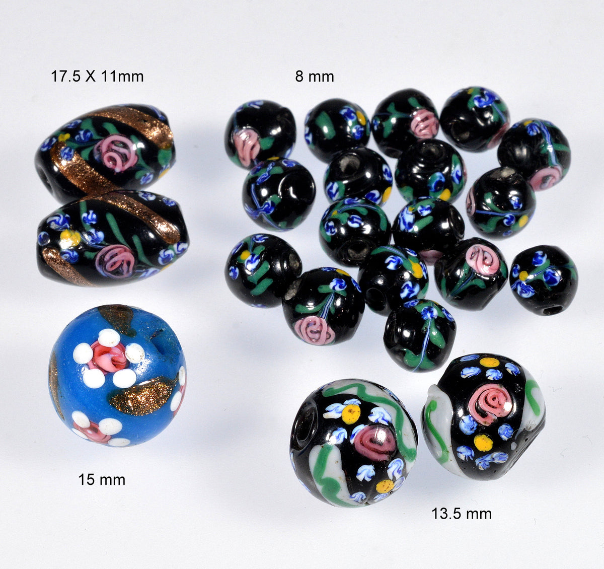 Antique Murano Venetian Hand Painted Glass Beads Lot C.1890