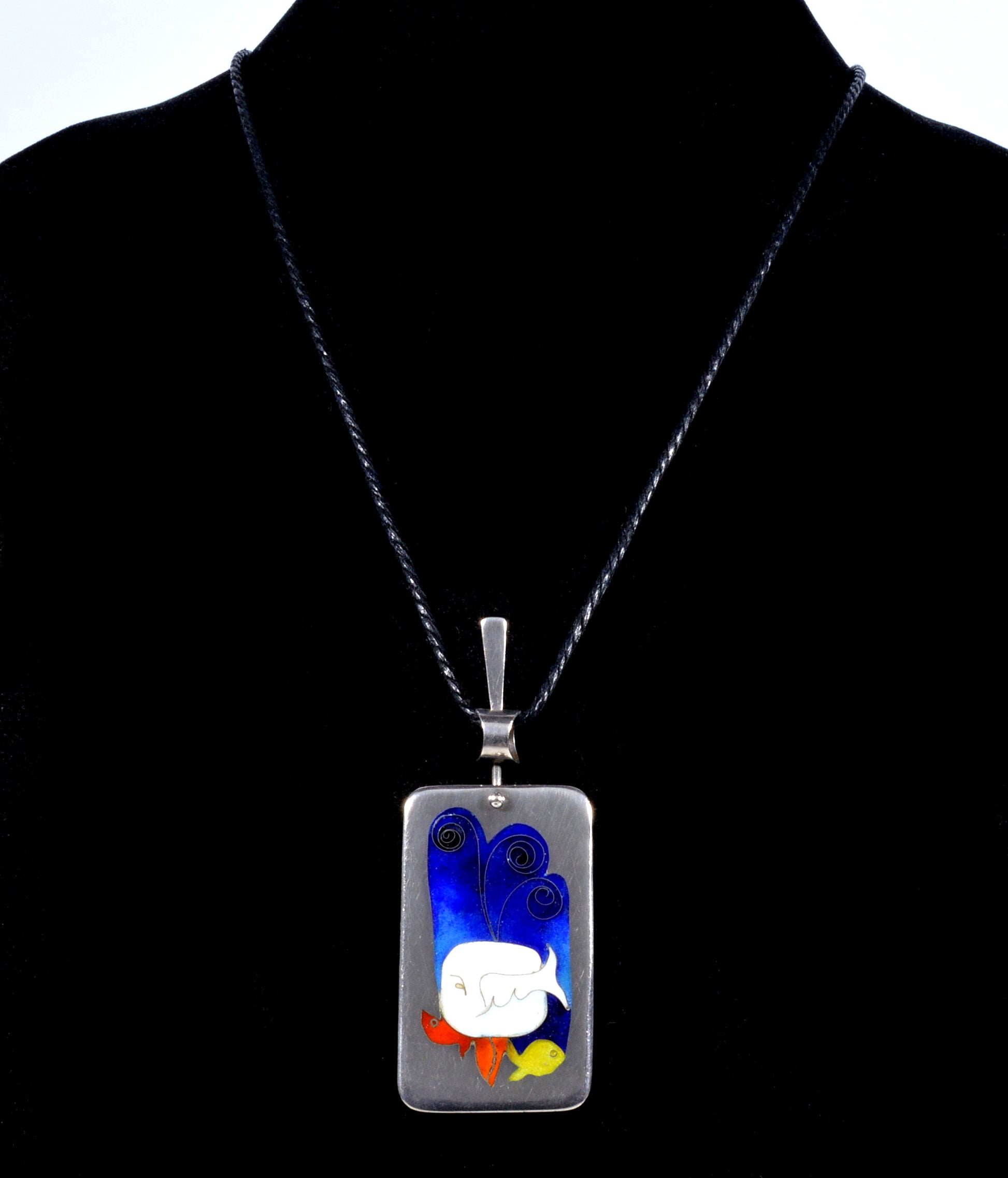 Modernist Enamel Sterling Sea World Pendant Designer C.1980