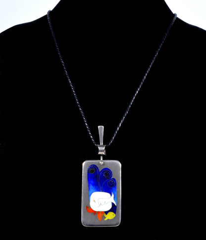 Modernist Enamel Sterling Sea World Pendant Designer C.1980