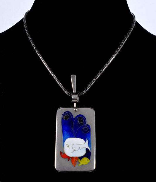 Modernist Enamel Sterling Sea World Pendant Designer C.1980