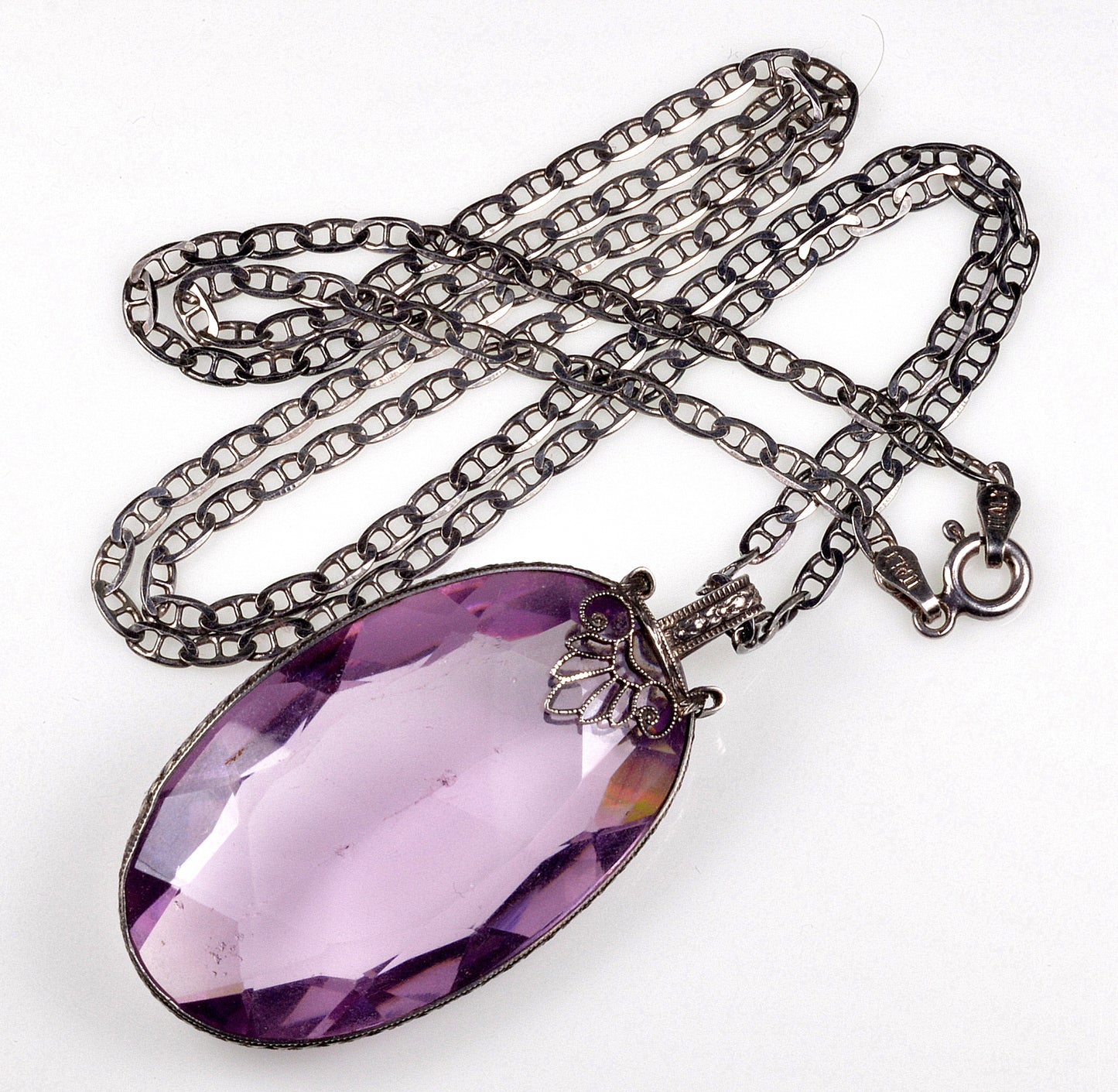 Antique Art Deco Italy Sterling Amethyst Crystal Necklace C.1920