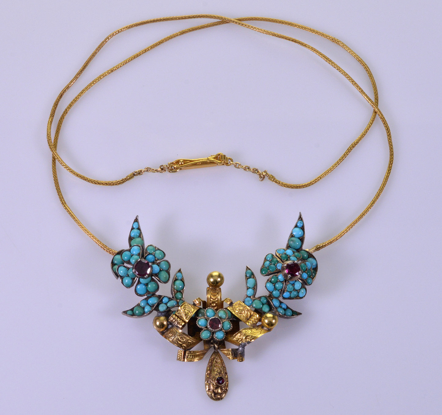 Georgian Persian Turquoise Garnet Gold Necklace C.1820 Antique