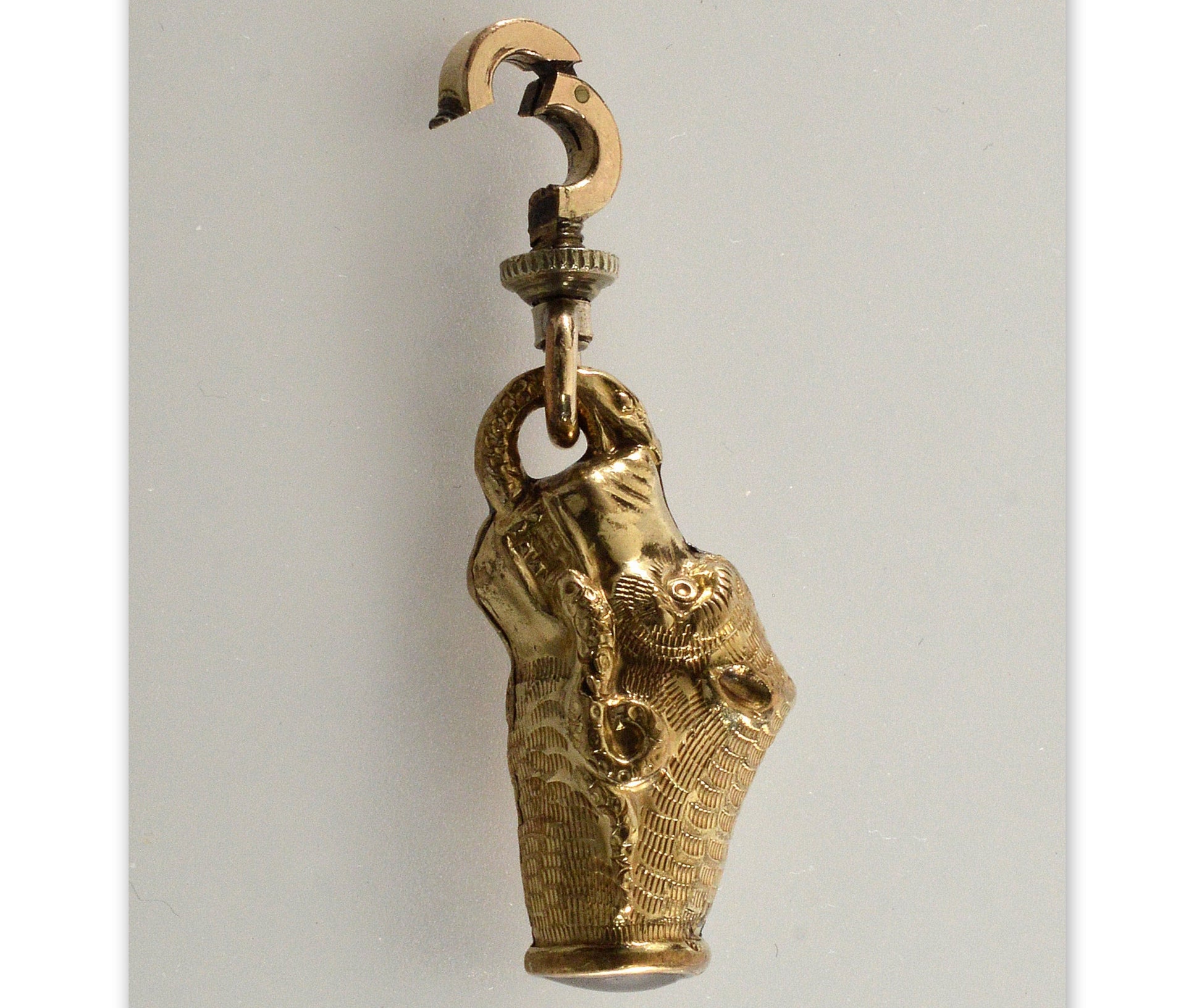 Antique Georgian Dog Holding Snake Gold Filled Figurine Pendant Fob C.1820