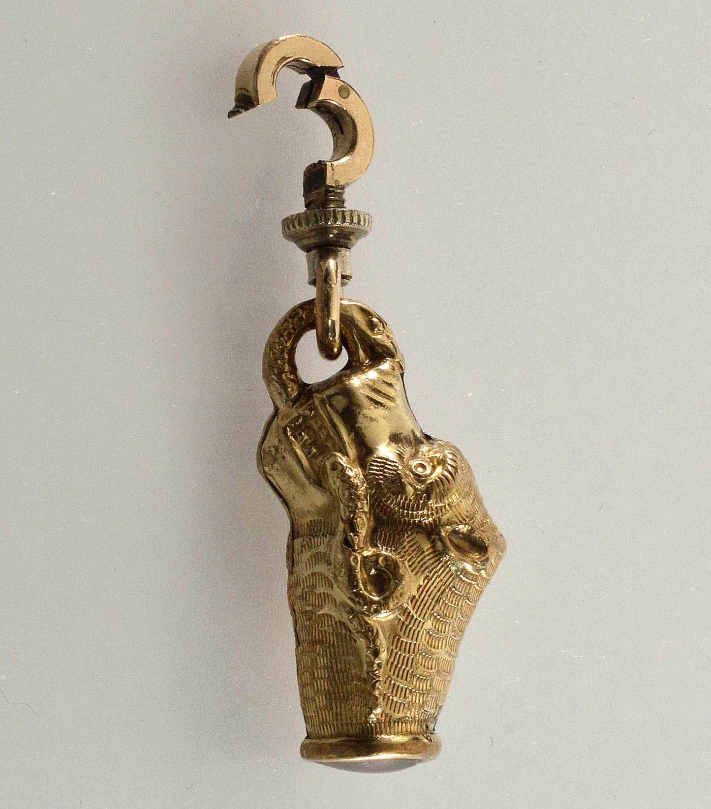 Antique Georgian Dog Holding Snake Gold Filled Figurine Pendant Fob C.1820