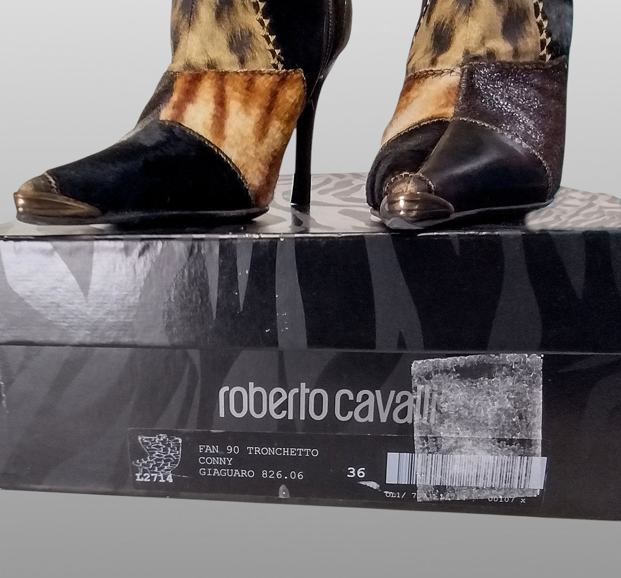 Roberto Cavalli Signature Pony Hair Calfskin Jaguar Print Boots 36 with Box