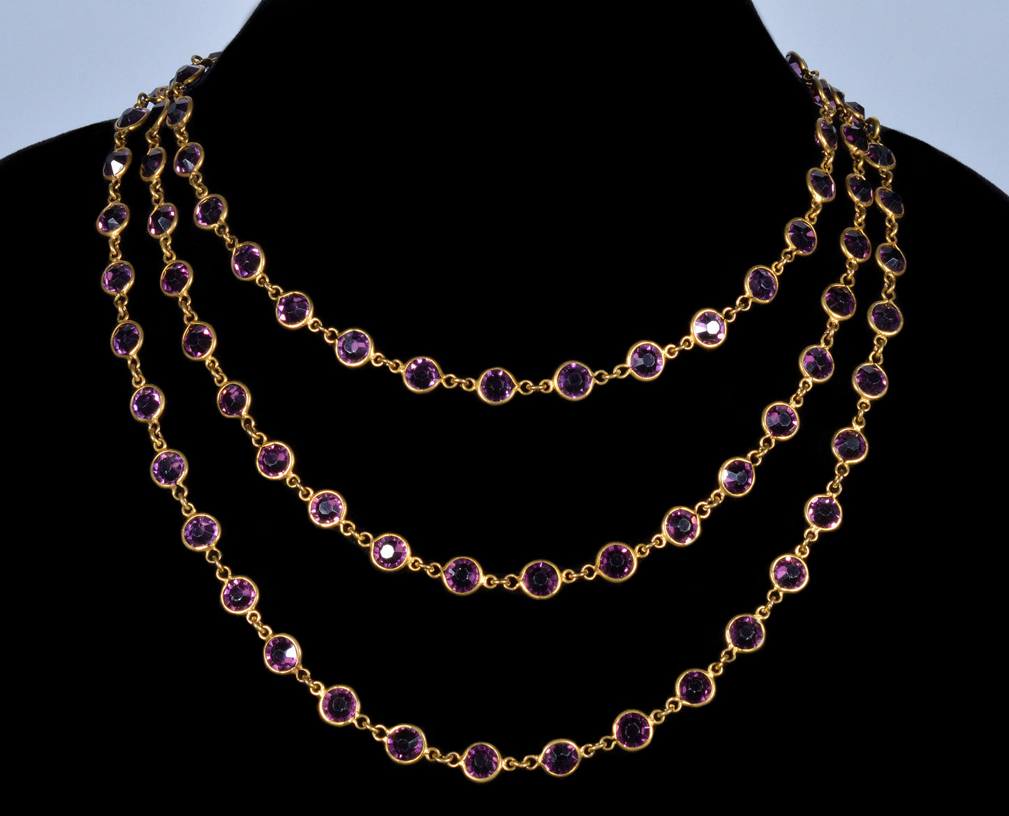 Antique Victorian Amethyst Paste GF Longuard Chain Necklace 58" C.1890