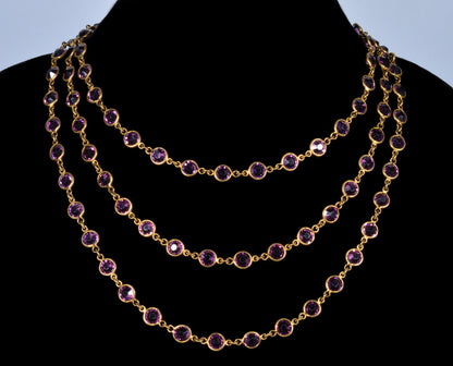 Antique Victorian Amethyst Paste GF Longuard Chain Necklace 58" C.1890