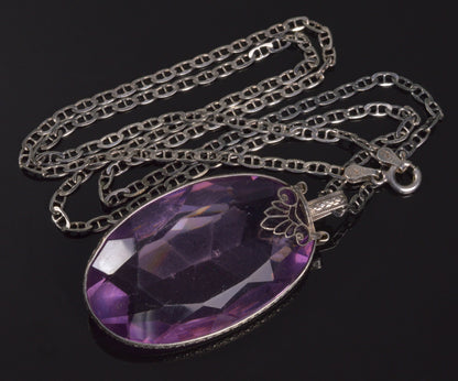 Antique Art Deco Italy Sterling Amethyst Crystal Necklace C.1920