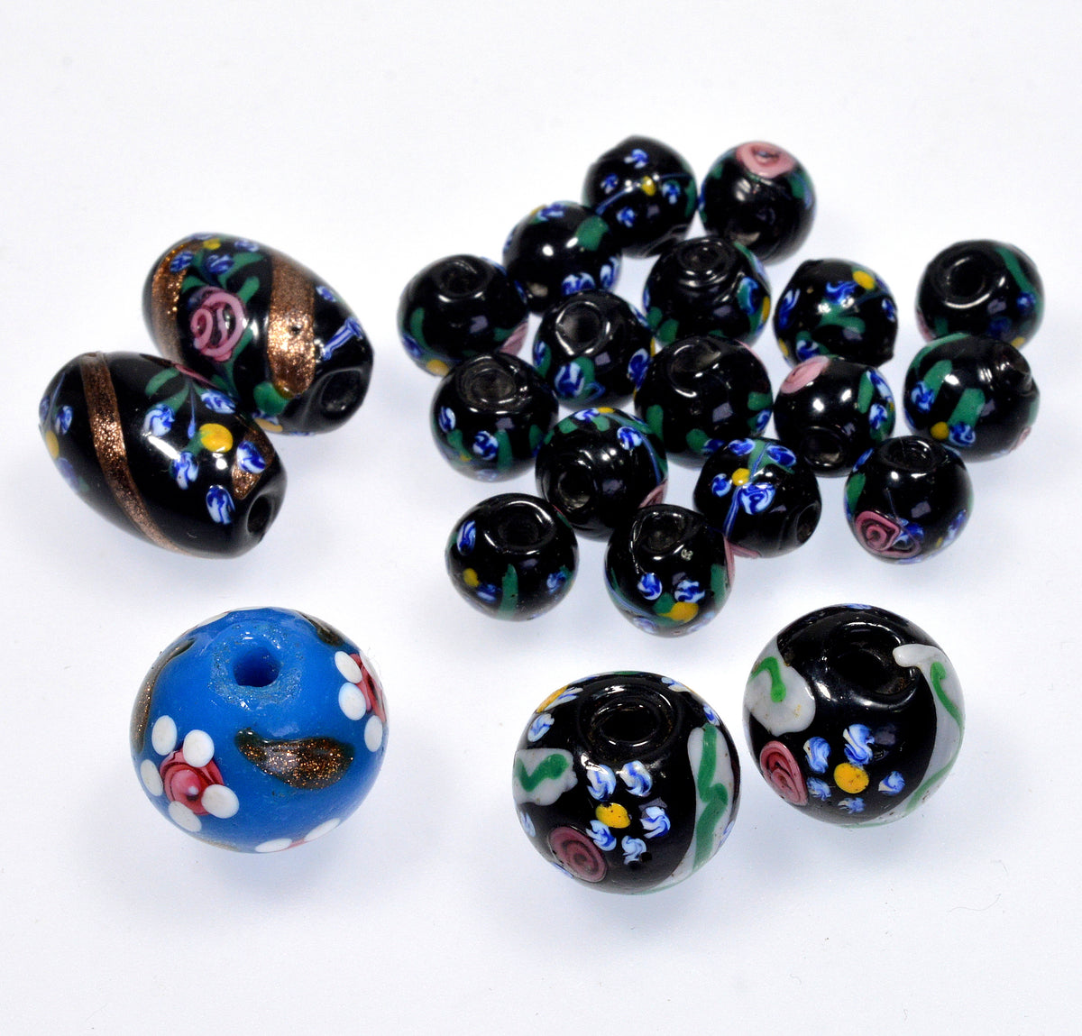 Antique Murano Venetian Hand Painted Glass Beads Lot C.1890