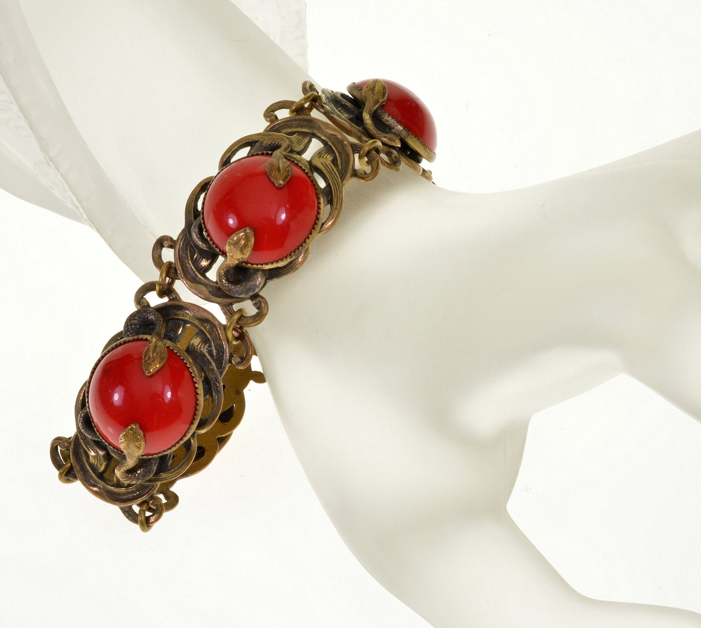 Antique Neiger Snake Lipstick Red Czech Glass Bracelet C.1920