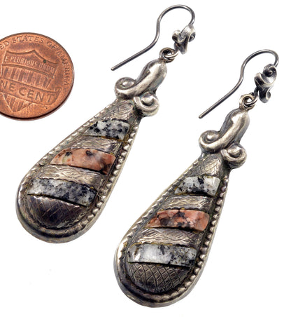 Antique Victorian Scottish Aberdeen Granite Sterling Earrings C.1880