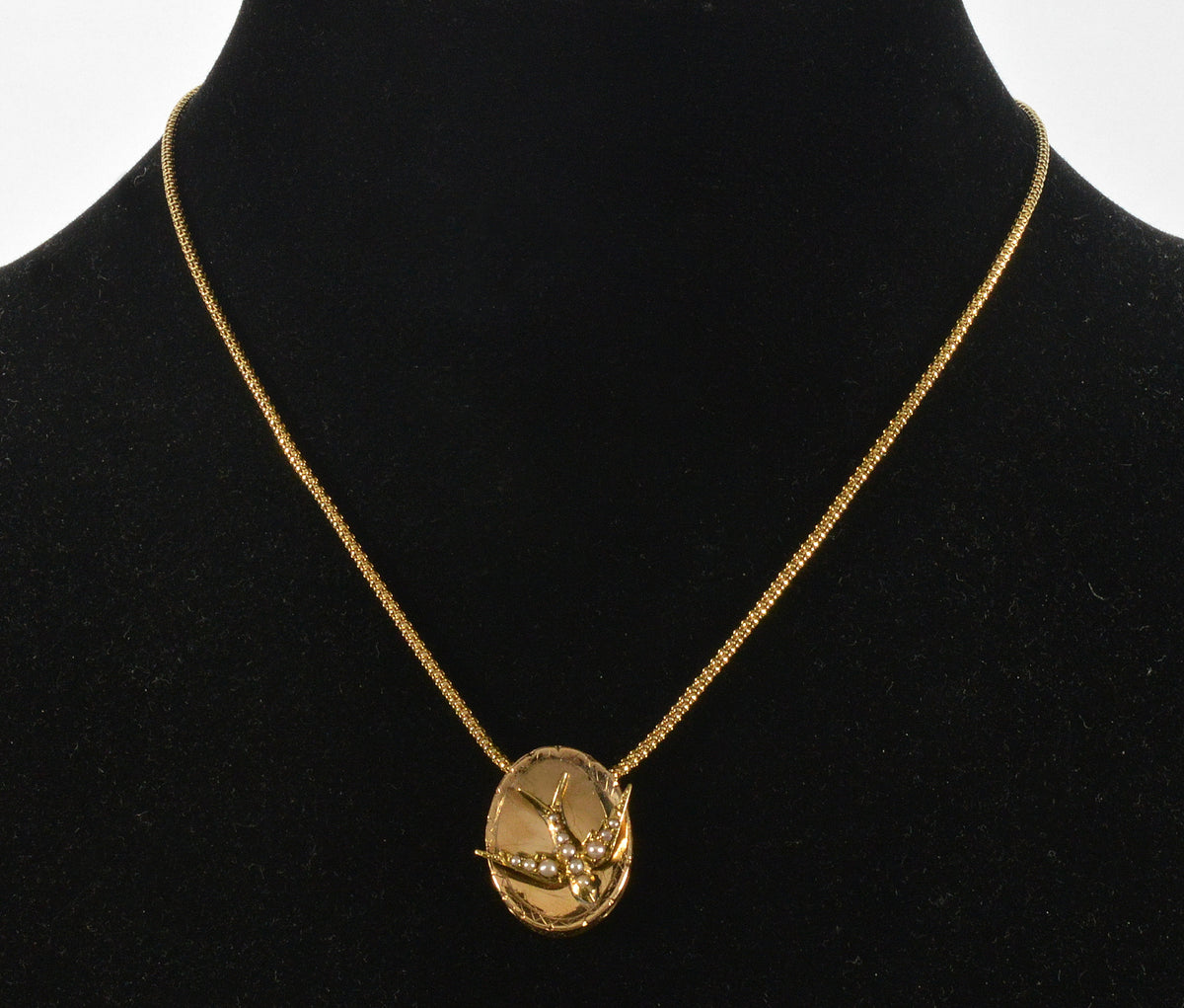 Victorian 14K Gold Large Swallow Bird Slide w Italian Chain Necklace