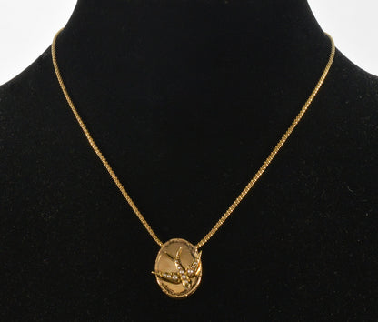 Victorian 14K Gold Large Swallow Bird Slide w Italian Chain Necklace