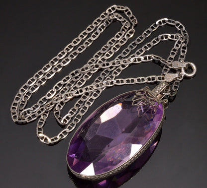 Antique Art Deco Italy Sterling Amethyst Crystal Necklace C.1920