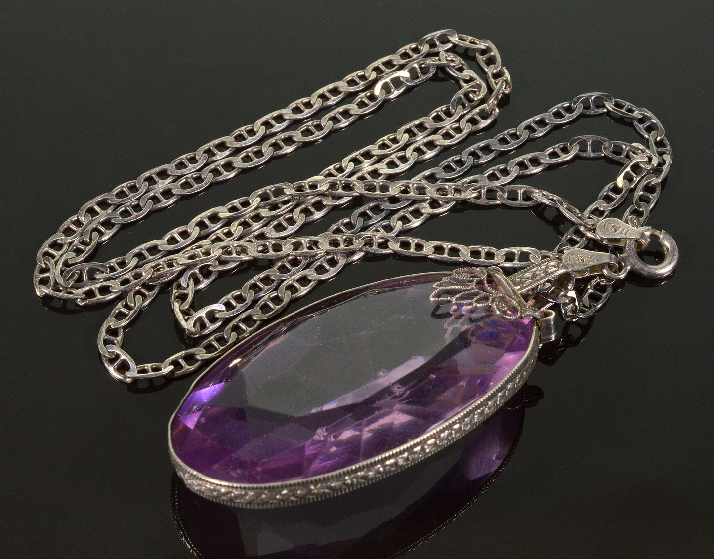 Antique Art Deco Italy Sterling Amethyst Crystal Necklace C.1920