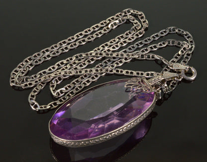 Antique Art Deco Italy Sterling Amethyst Crystal Necklace C.1920