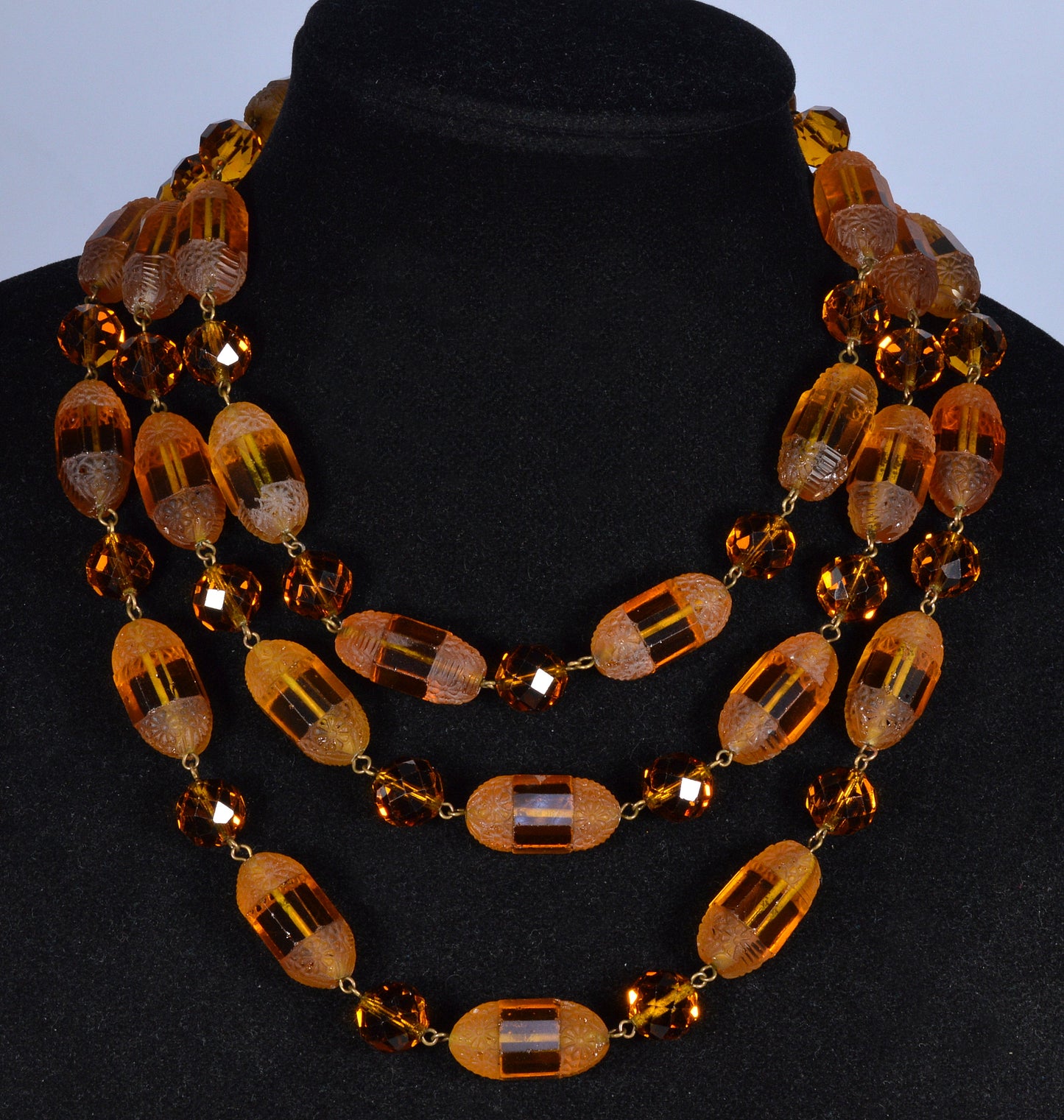 Antique French Art Deco Amber Glass Necklace C.1930