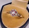Art Deco French 18K Gold Ring Diamond Plique-à-jour Enamel Size 8 1/2 C.1920