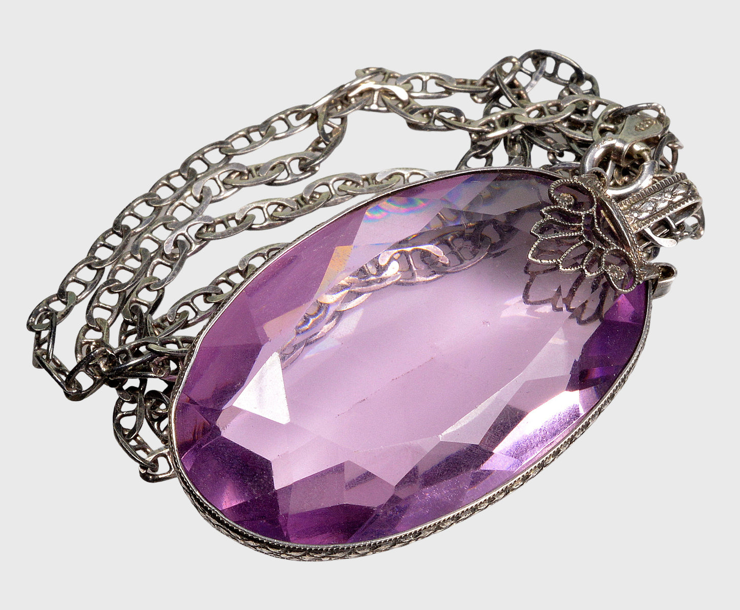 Antique Art Deco Italy Sterling Amethyst Crystal Necklace C.1920