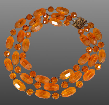 Antique French Art Deco Amber Glass Necklace C.1930