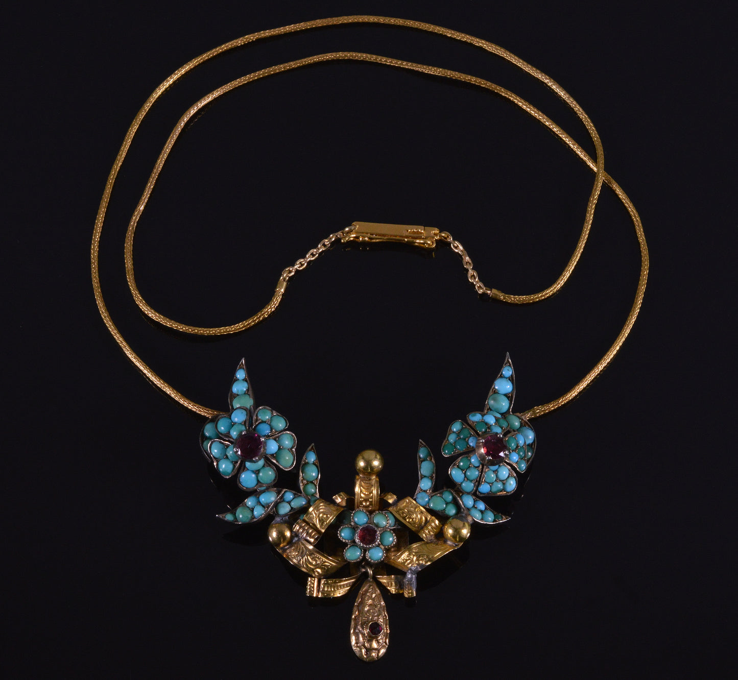Georgian Persian Turquoise Garnet Gold Necklace C.1820 Antique
