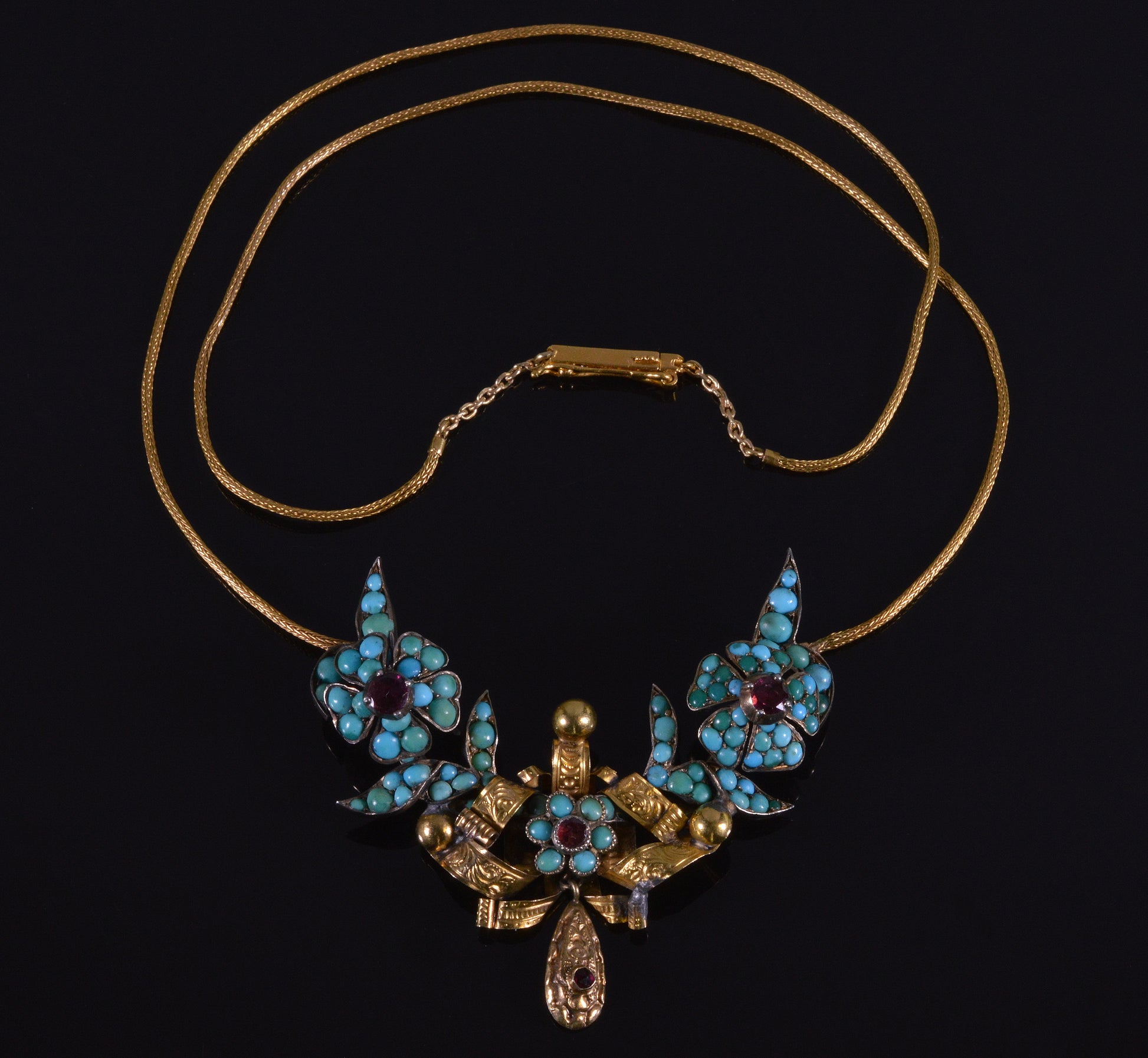 Georgian Persian Turquoise Garnet Gold Necklace C.1820 Antique