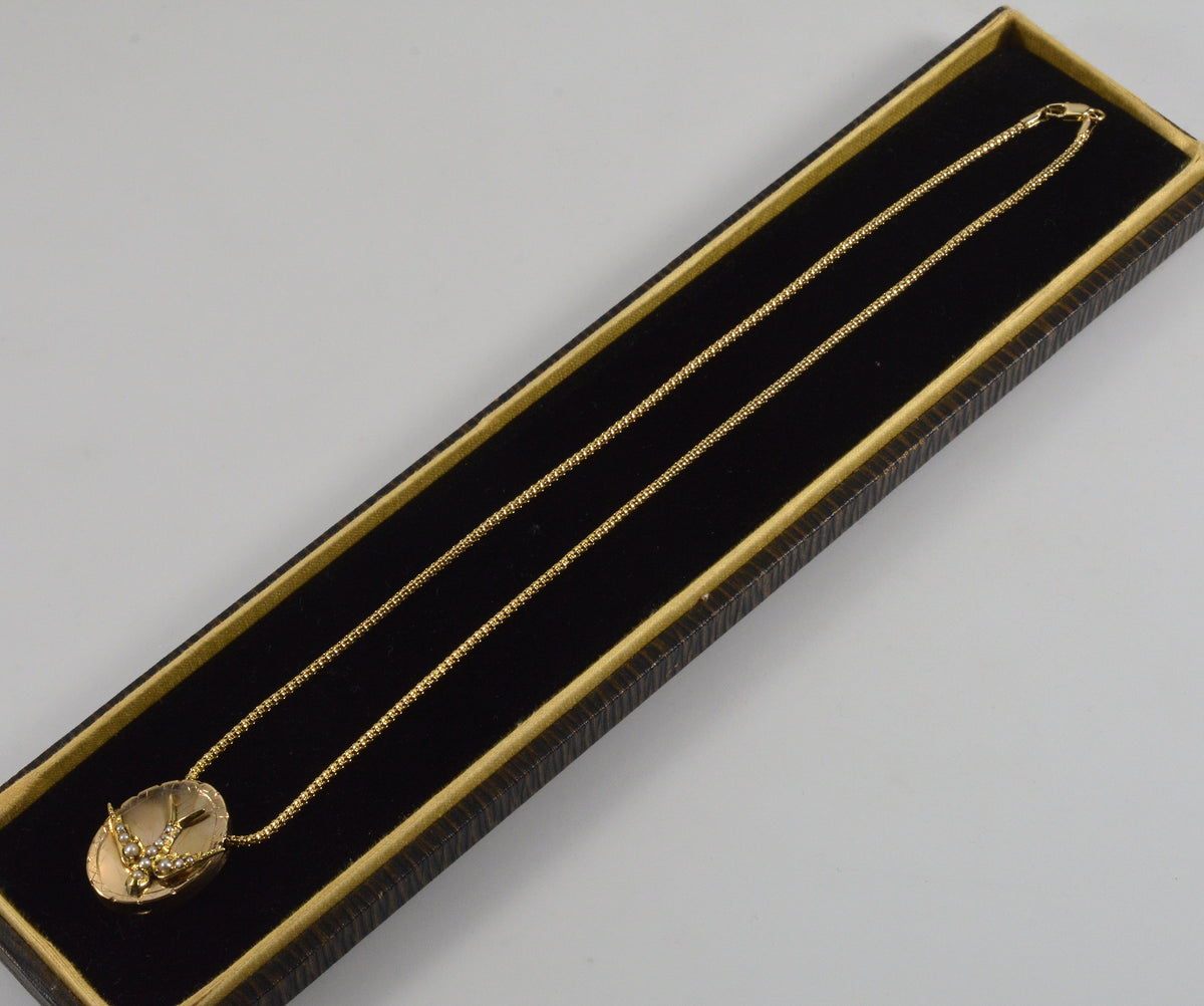 Victorian 14K Gold Large Swallow Bird Slide w Italian Chain Necklace