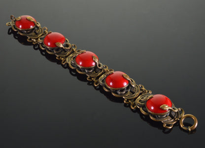 Antique Neiger Snake Lipstick Red Czech Glass Bracelet C.1920