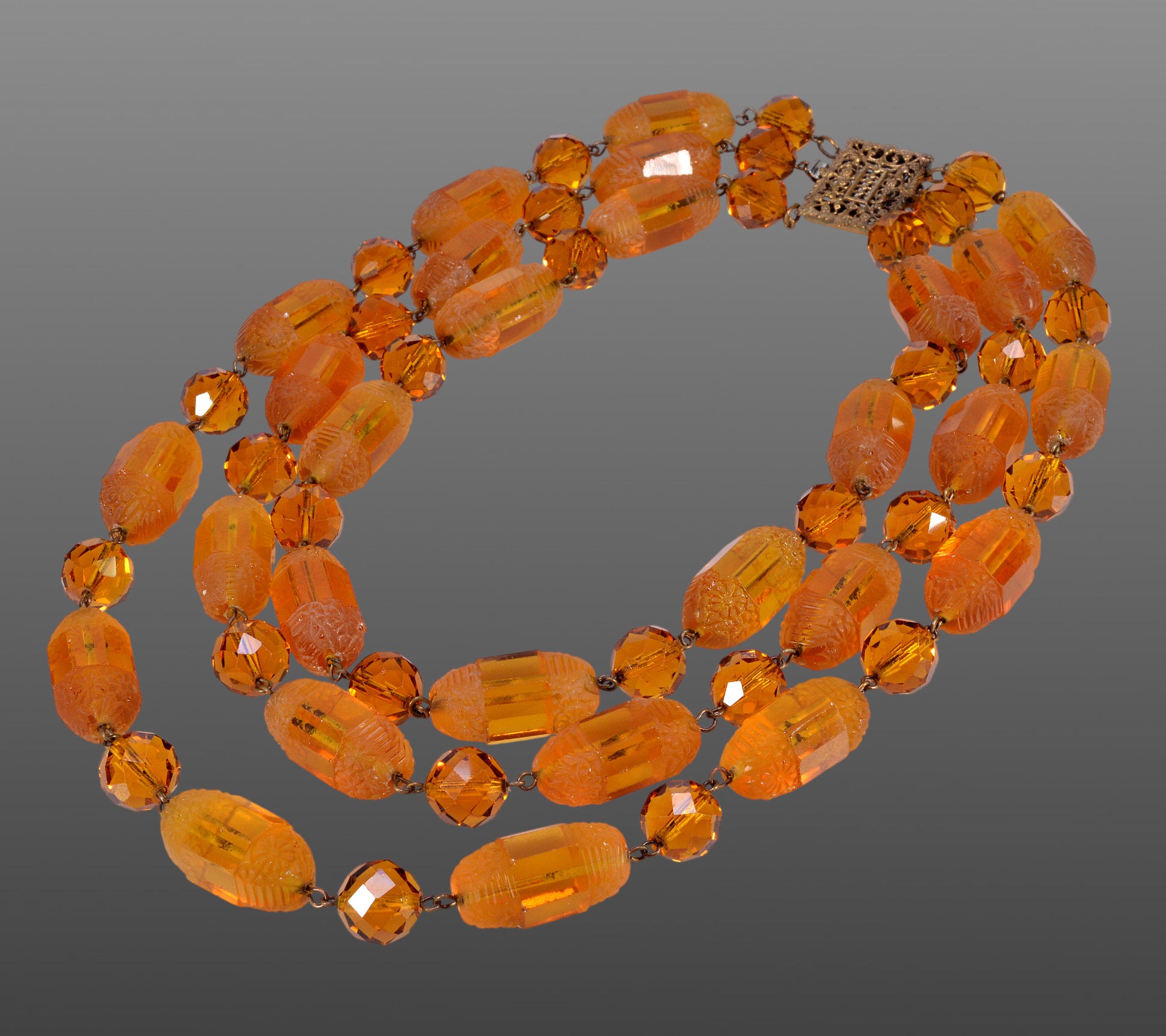 Antique French Art Deco Amber Glass Necklace C.1930