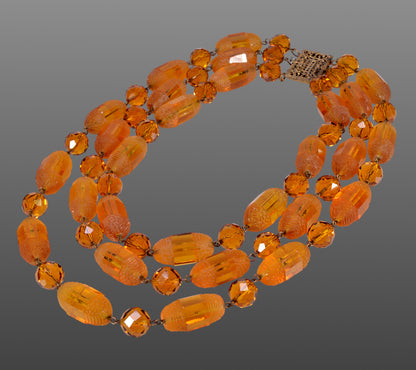 Antique French Art Deco Amber Glass Necklace C.1930