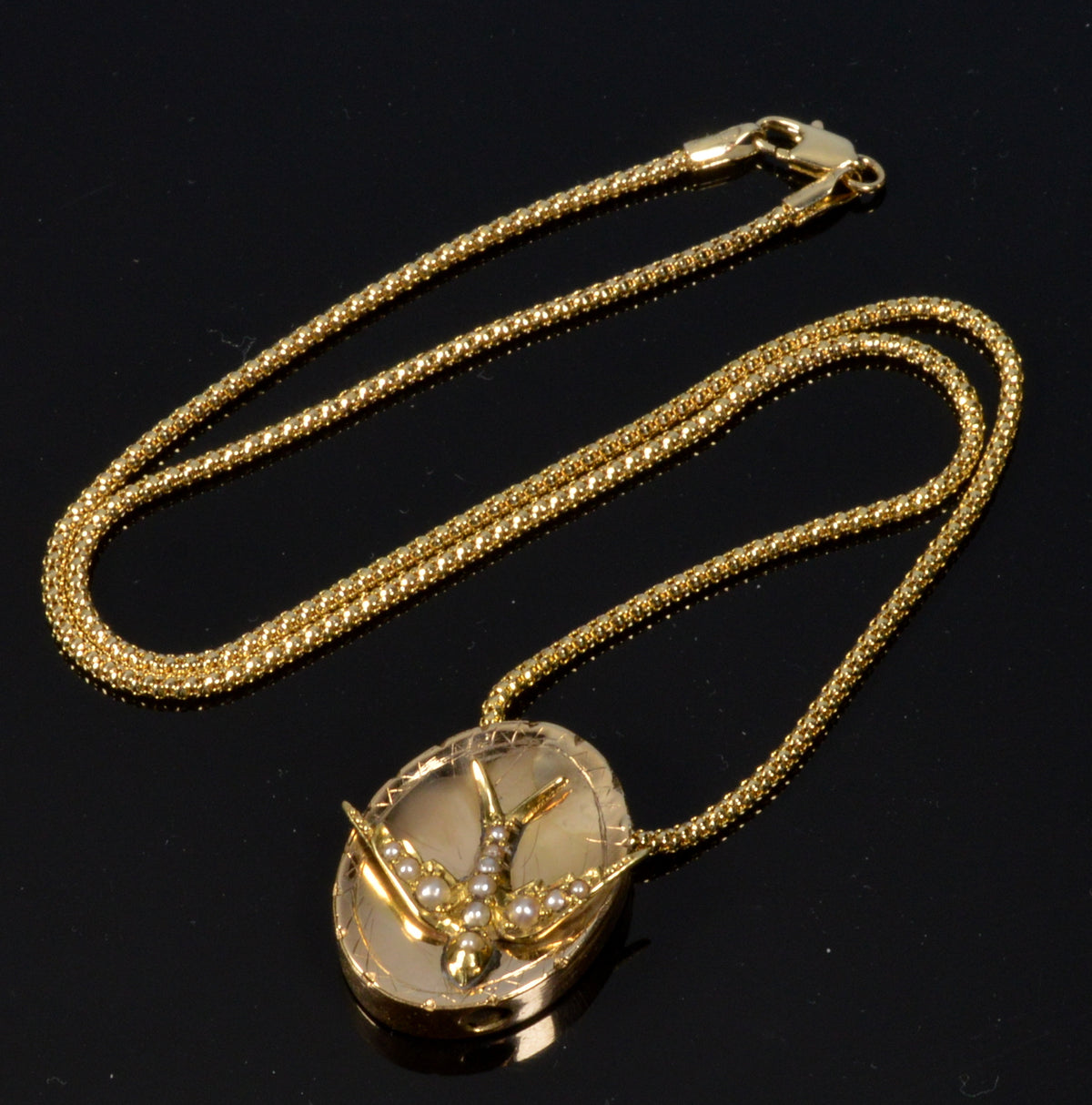 Victorian 14K Gold Large Swallow Bird Slide w Italian Chain Necklace
