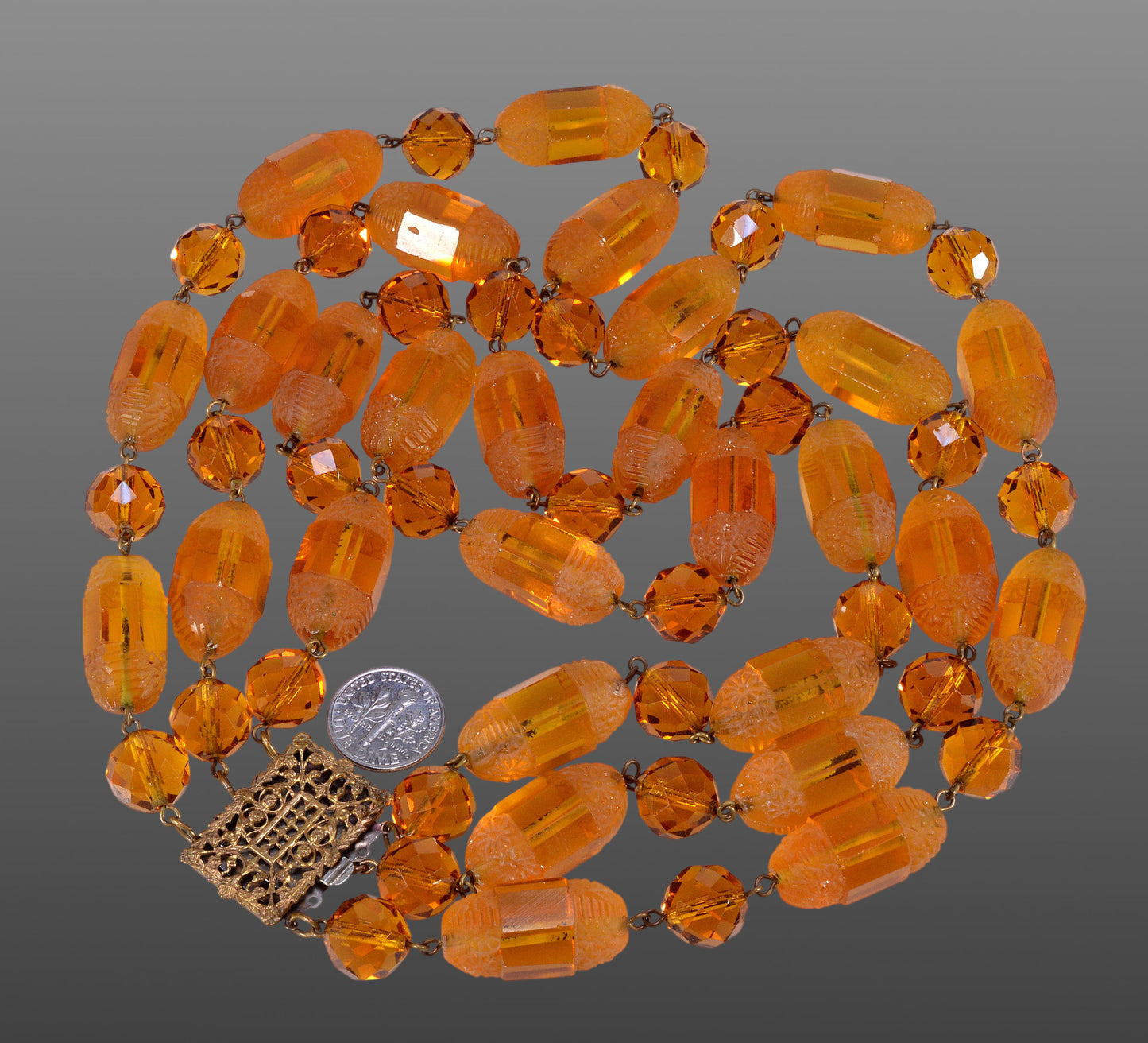 Antique French Art Deco Amber Glass Necklace C.1930