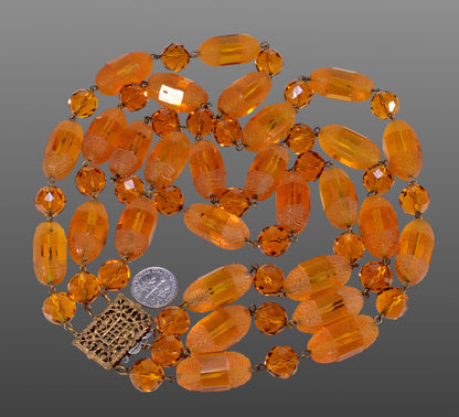Antique French Art Deco Amber Glass Necklace C.1930