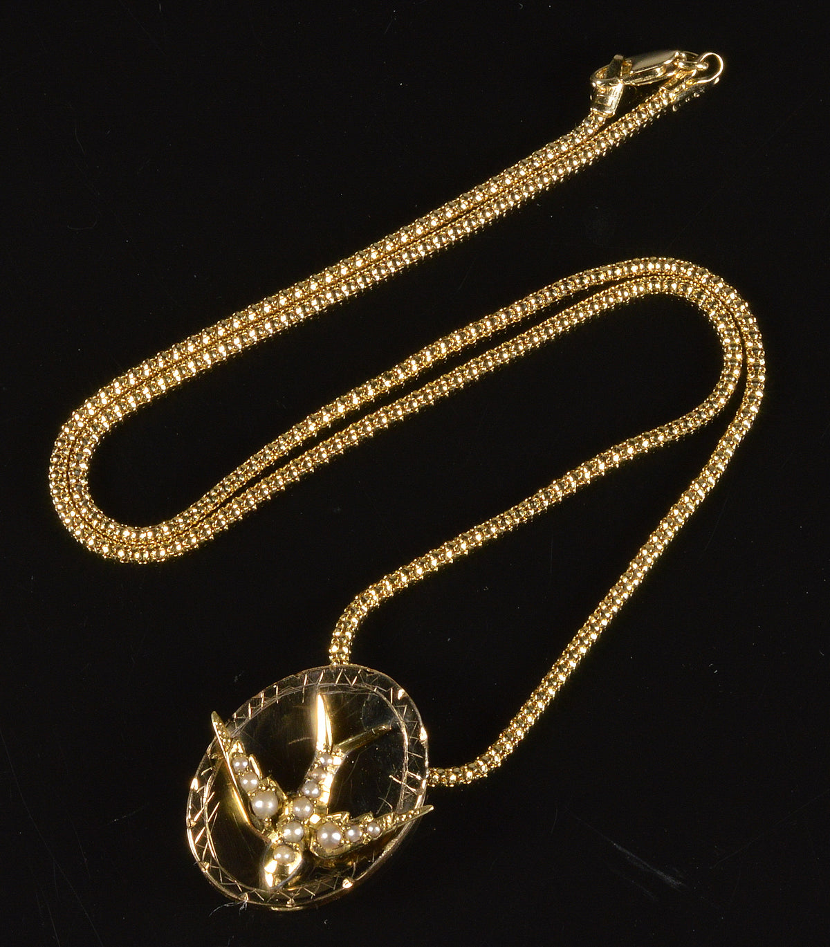 Victorian 14K Gold Large Swallow Bird Slide w Italian Chain Necklace