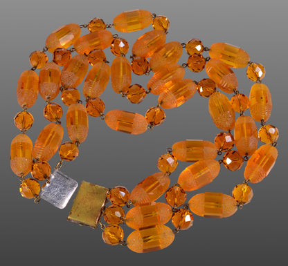 Antique French Art Deco Amber Glass Necklace C.1930