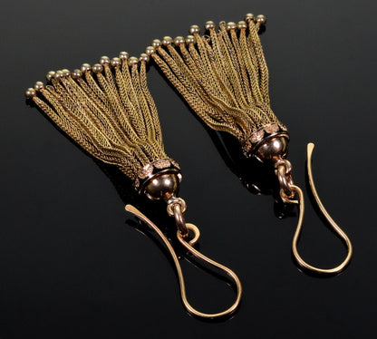 Antique Victorian 14K Gold Tassel Enamel Earrings C.1890