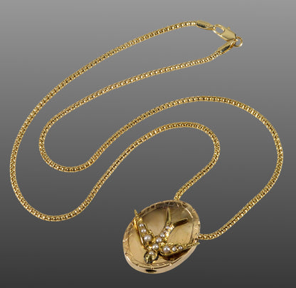 Victorian 14K Gold Large Swallow Bird Slide w Italian Chain Necklace