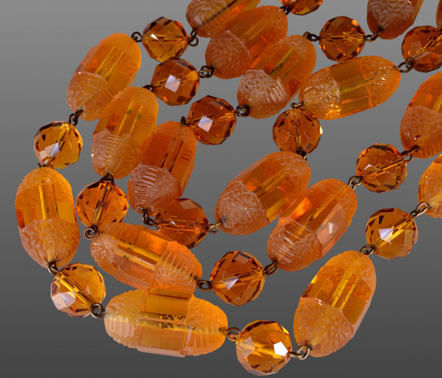 Antique French Art Deco Amber Glass Necklace C.1930