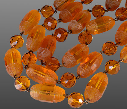 Antique French Art Deco Amber Glass Necklace C.1930