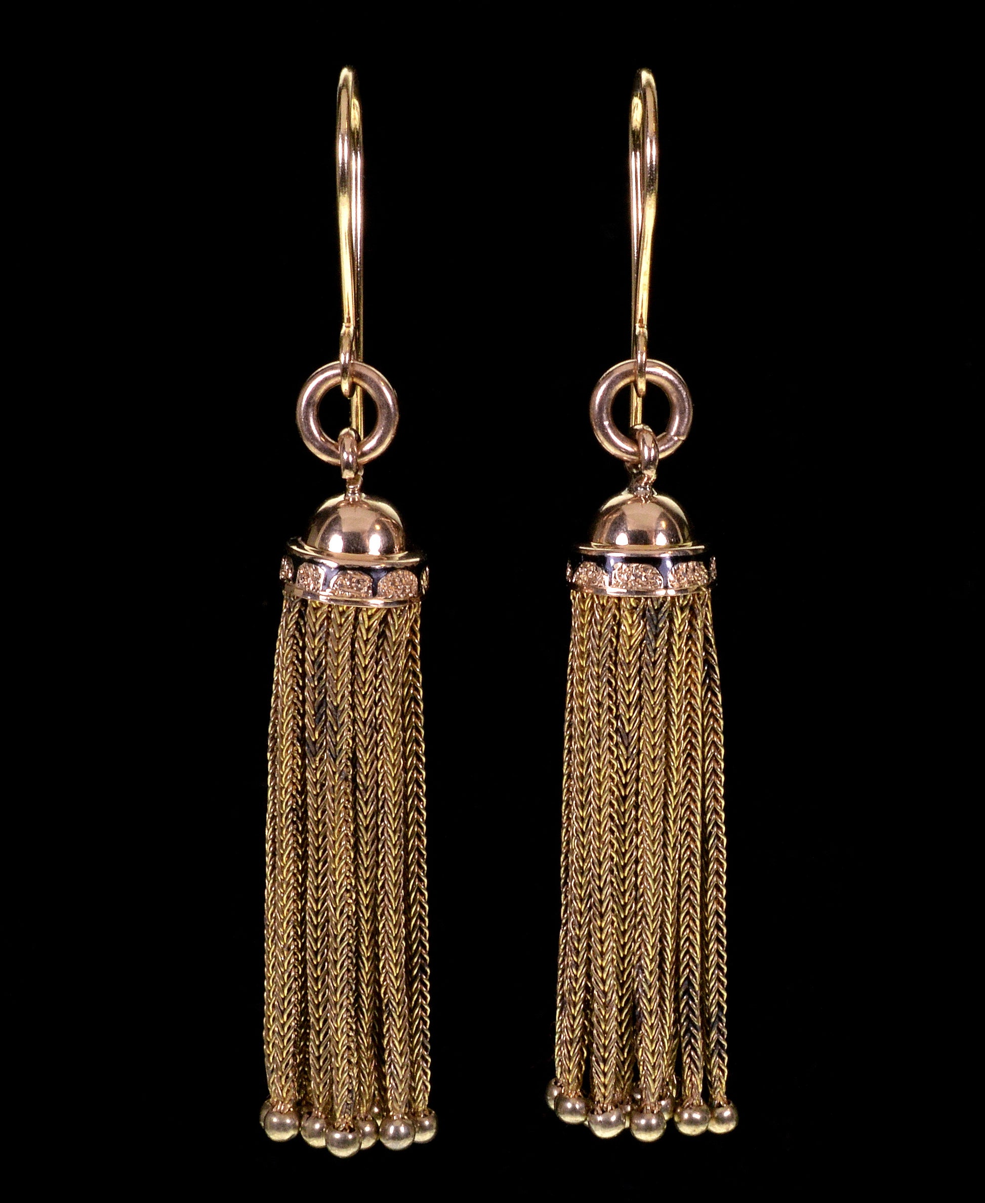 Antique Victorian 14K Gold Tassel Enamel Earrings C.1890
