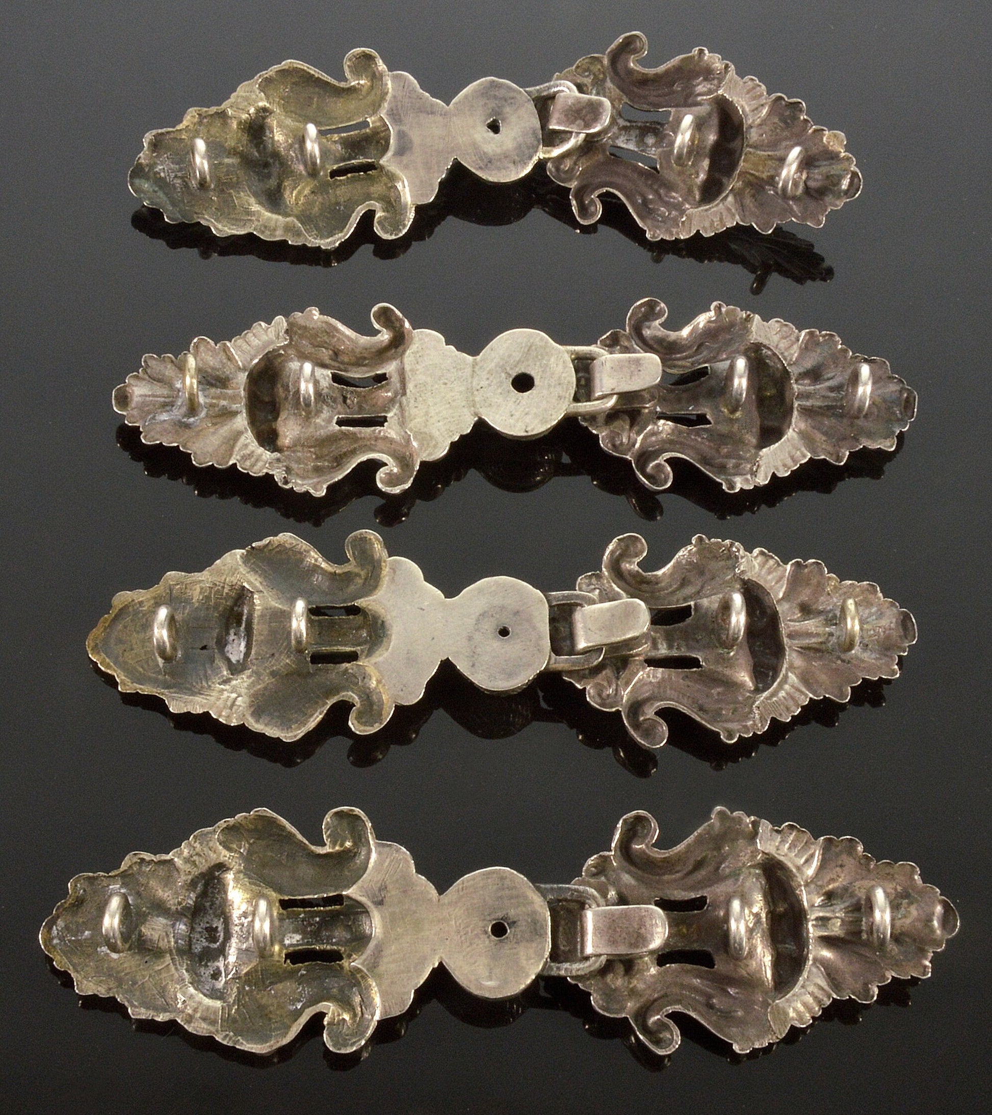 Antique Victorian Austro-Hungarian Hermann Ratzersdorfer Set of 4 Silver Cape Buckles C.1860