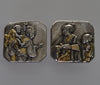 Antique Japanese Shakudo Mixed Metal Cufflinks Samurai Figural Meiji C.1880