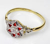 Art Deco French 18K Gold Ring Diamond Plique-à-jour Enamel Size 8 1/2 C.1920