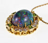 18K Gold Black Opal Diamond Green Garnet Pendant 14K Chain Necklace