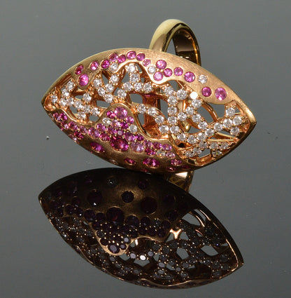 Bucherer 18k Gold Diamond Pink Sapphire Ring Size 7 1/4