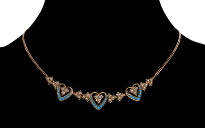 Antique Victorian Sweet Heart Necklace 14K Gold Turquoise Pearl C.1890